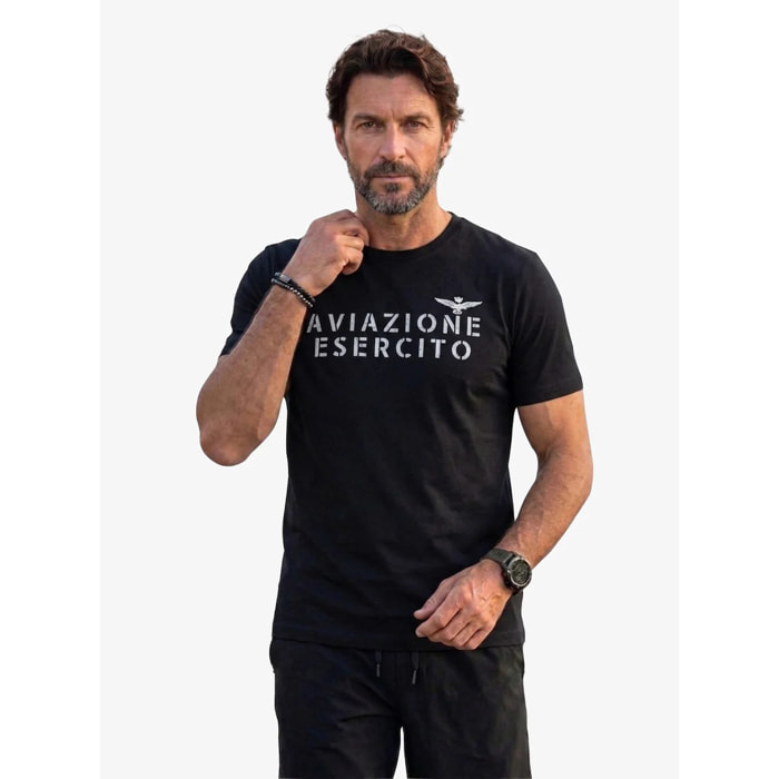 T-shirt Esercito nera in cotone uomo