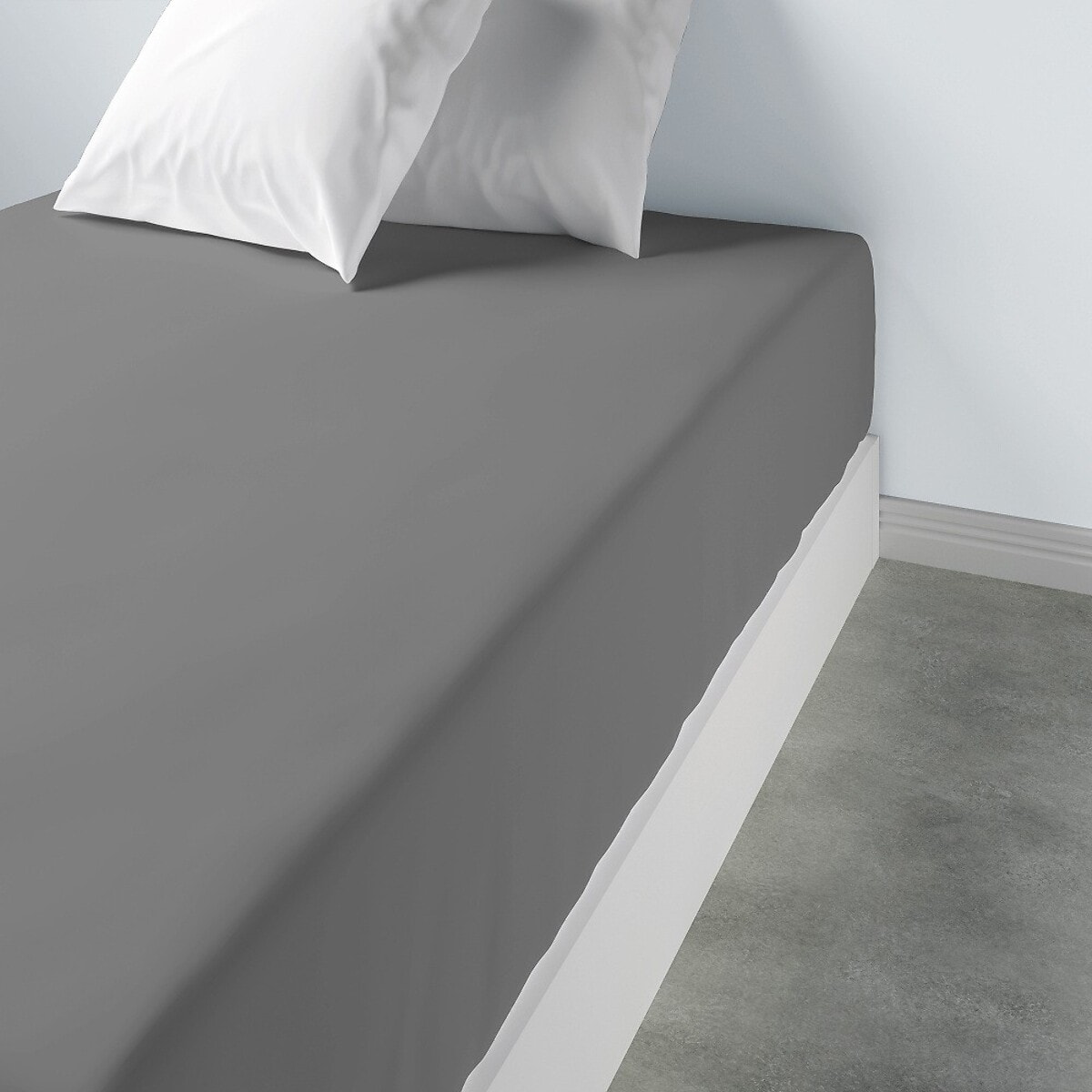 Drap Housse Coton 57fils Uni - Bonnet 35cm Gris clair