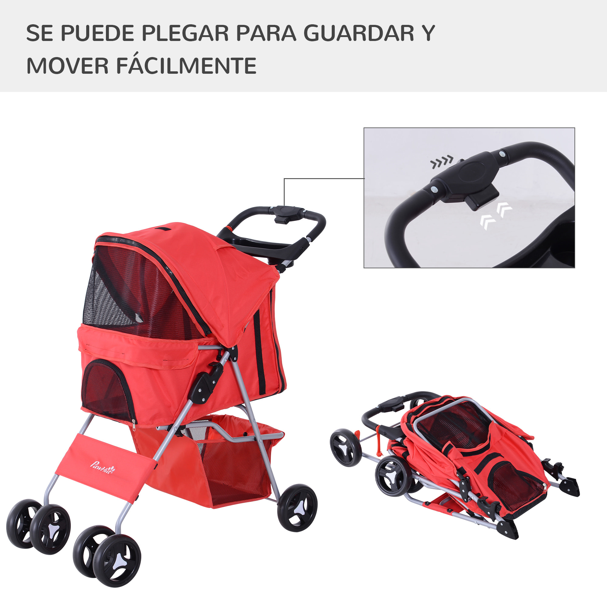 Cochecito Plegable Mascota de Metal Oxford 75x46x94cm Rojo