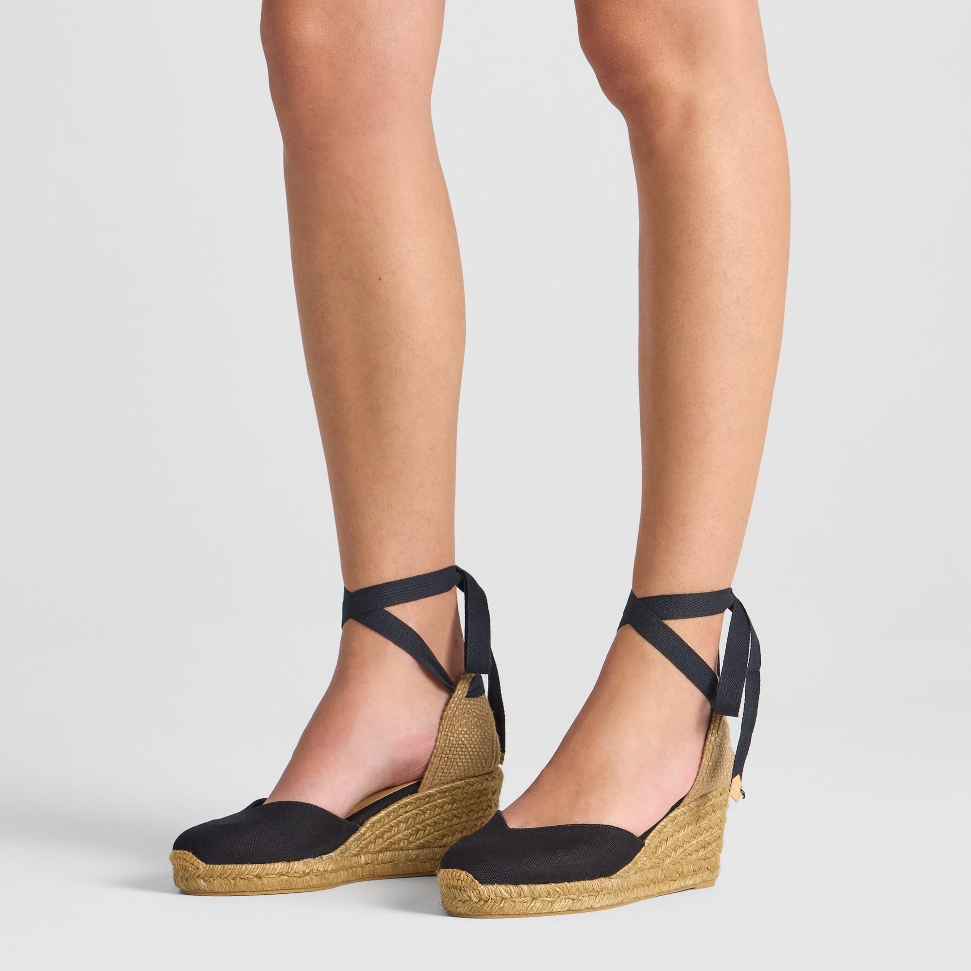 Alpargata de cuña 6 cm en lona de algodón con pala en v y lazo