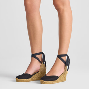 Alpargata de cuña 6 cm en lona de algodón con pala en v y lazo