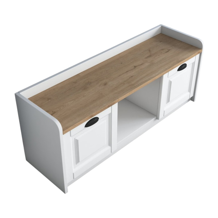 Scarpiera Egay, Mobile portascarpe, Armadio da ingresso multiuso, Mobiletto per calzature, 120x40 h45 cm, Bianco e Noce