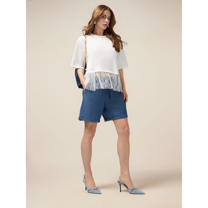 Oltre - Short de tencel con cordón - Azul