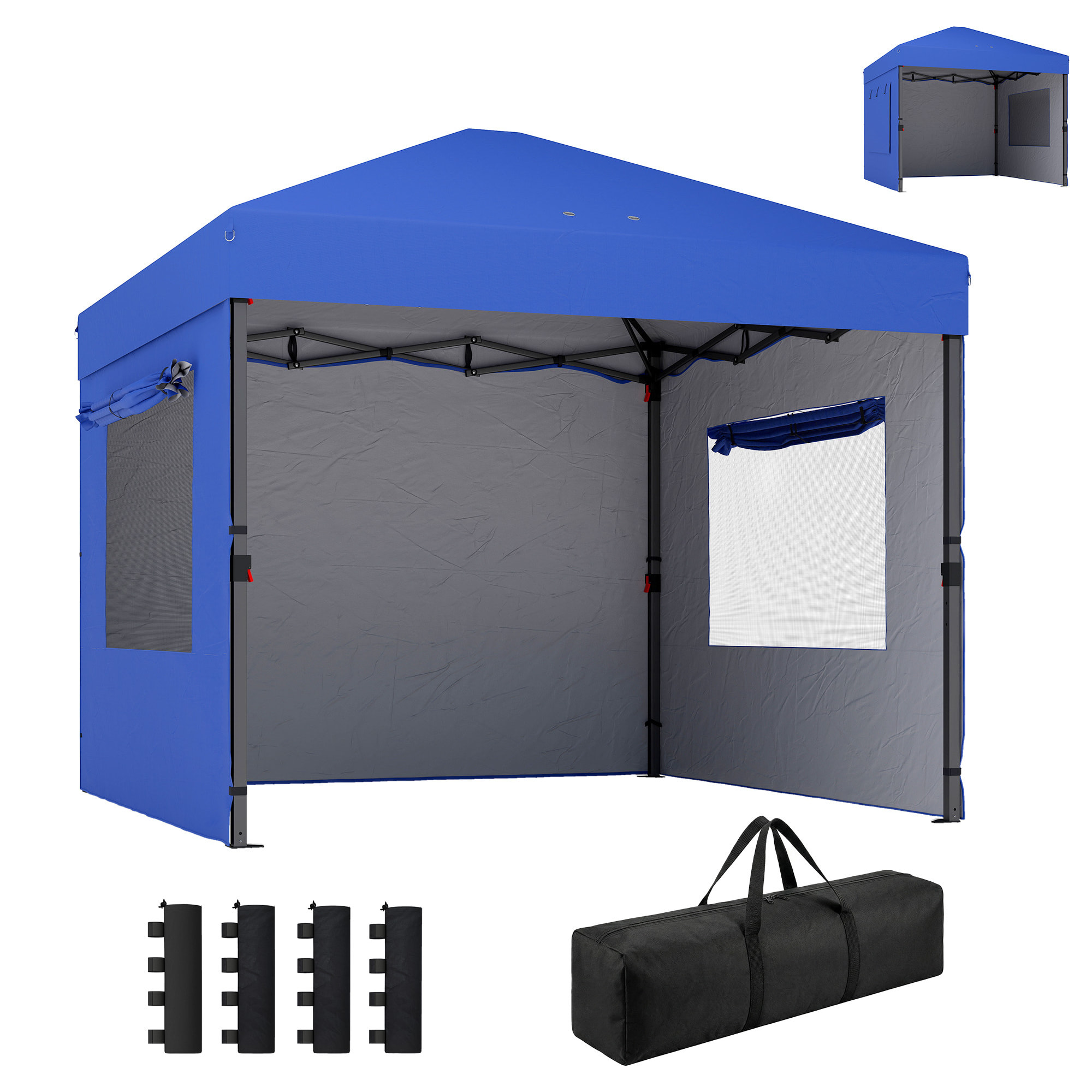 Carpa Plegable 3x3 m, Pop-up, Cenador Pabellón de Jardín con 3 Paredes Laterales, 2 Ventanas Malla, UPF50+, Altura Ajustable 3 Niveles, Bolsa Transporte, Sacos Arena, Gazebo Exterior, Azul