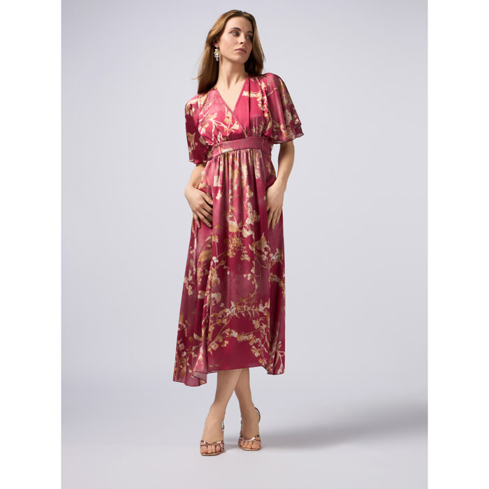 Oltre - Vestito lungo in raso floreale - Rosso