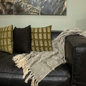 Plaid en coton beige et noir 150cm SHERPA