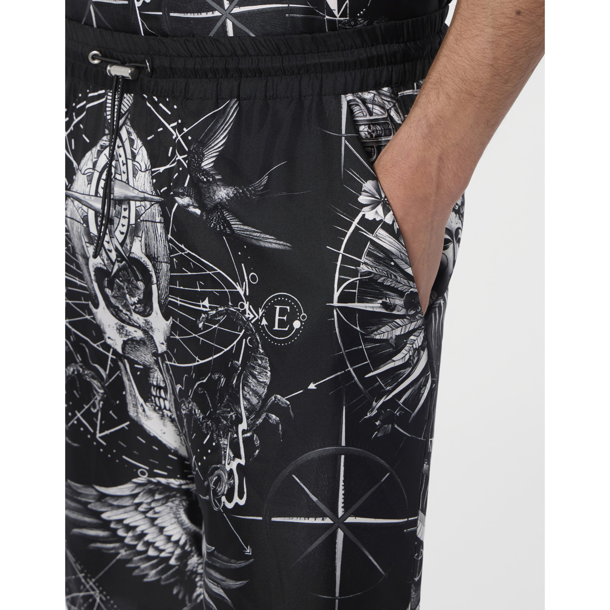 PHILIPP PLEIN Silk Bowling Shorts All-Over Tattoo