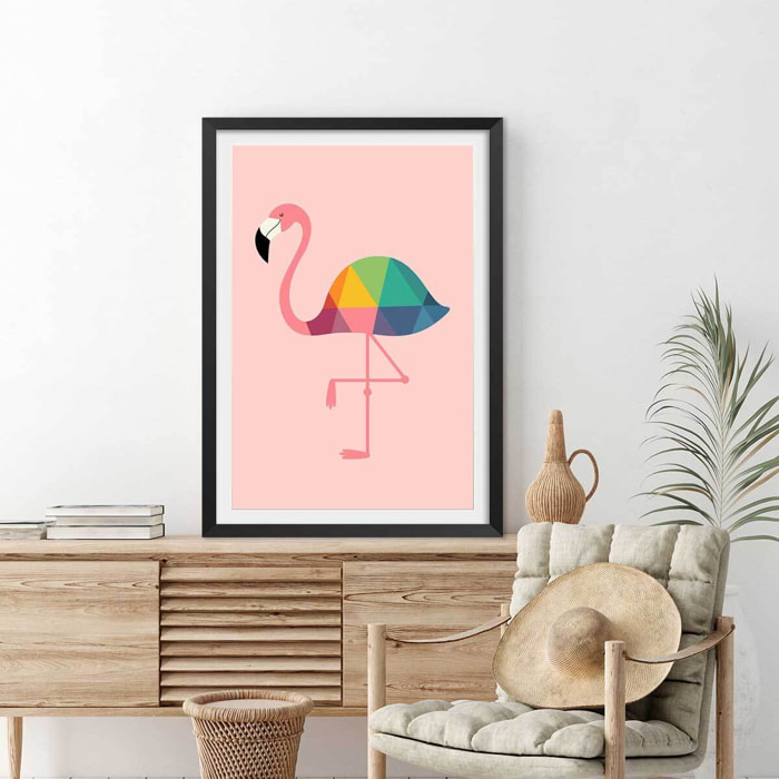 Affiche  flamingo so girly Affiche + cadre en bois - Noir