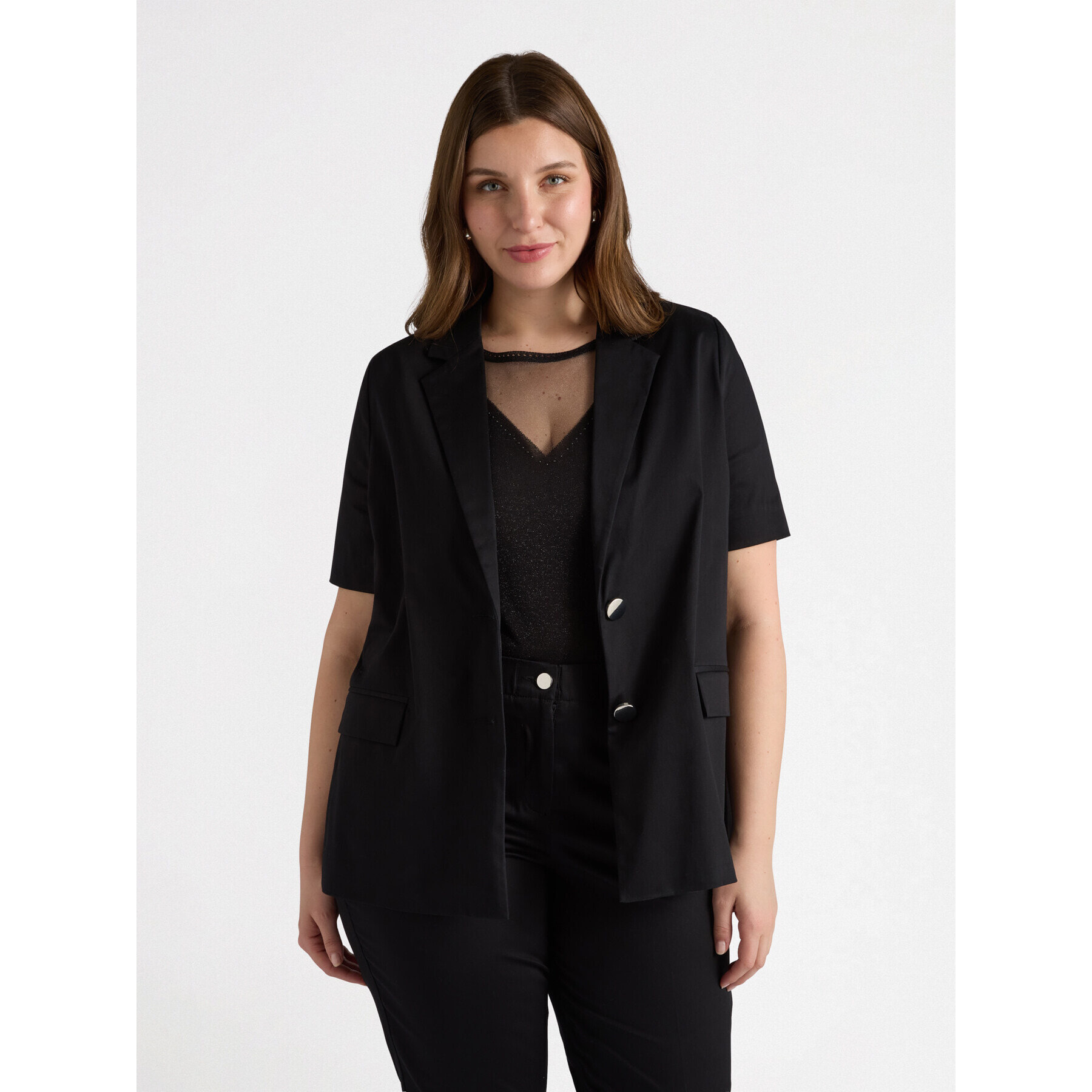 Fiorella Rubino - Blazer maniche corte in cotone - Nero