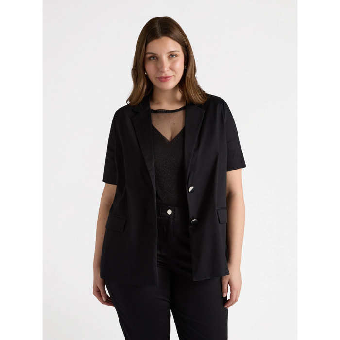 Fiorella Rubino - Blazer maniche corte in cotone - Nero