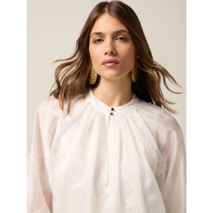 Oltre - Blusa in voile ricamato - Bianco