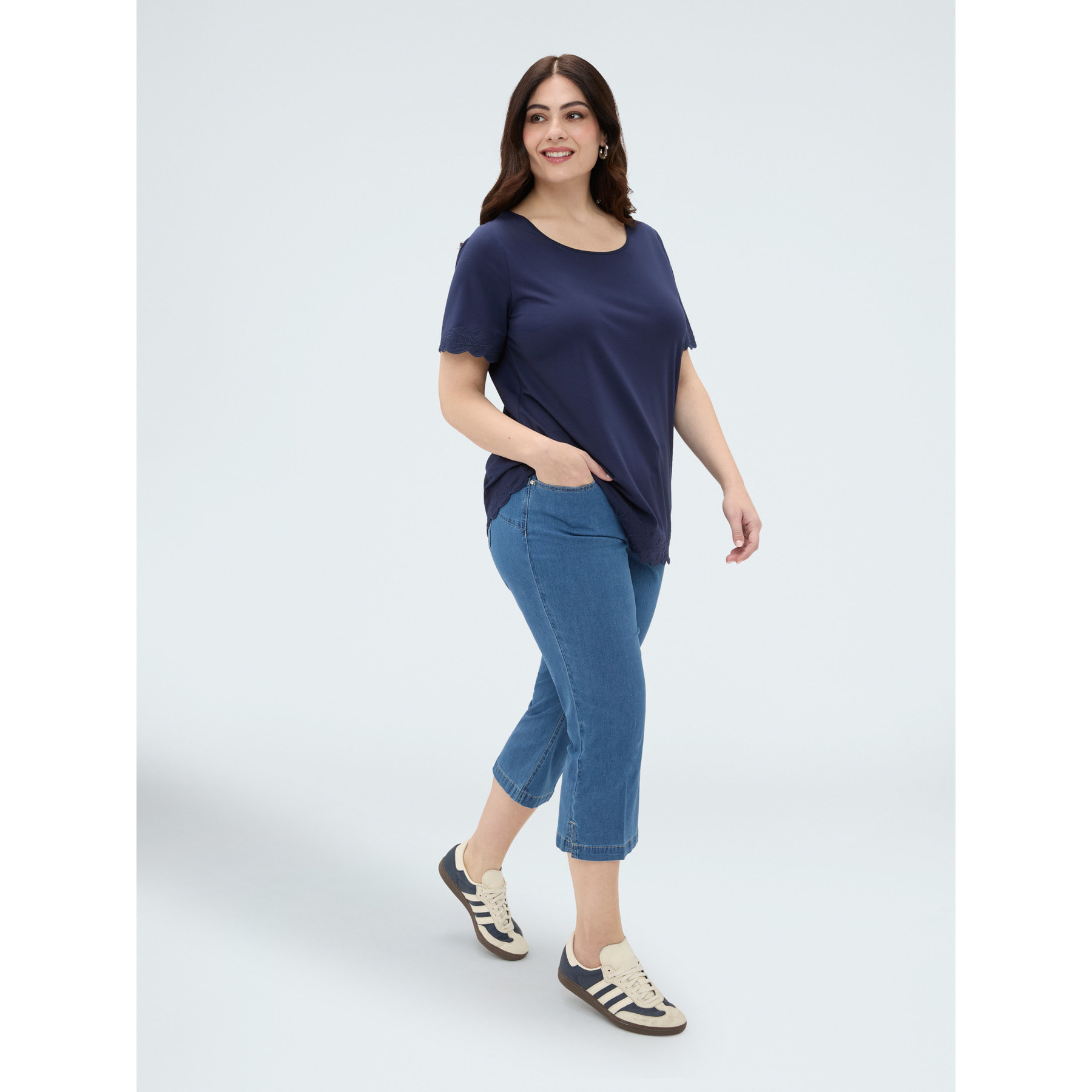 Fiorella Rubino - Jeans cropped in denim con spacchetti - Blu