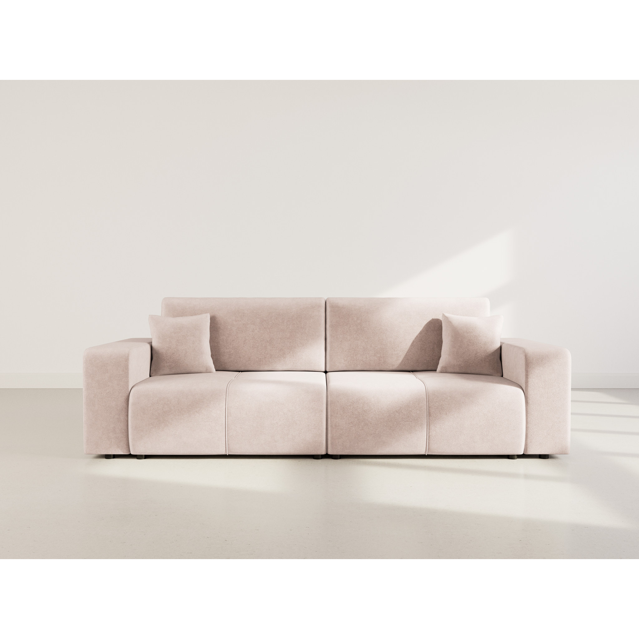 Nicole - Canapé droit 4 places convertible avec coffre en tissu - Taupe