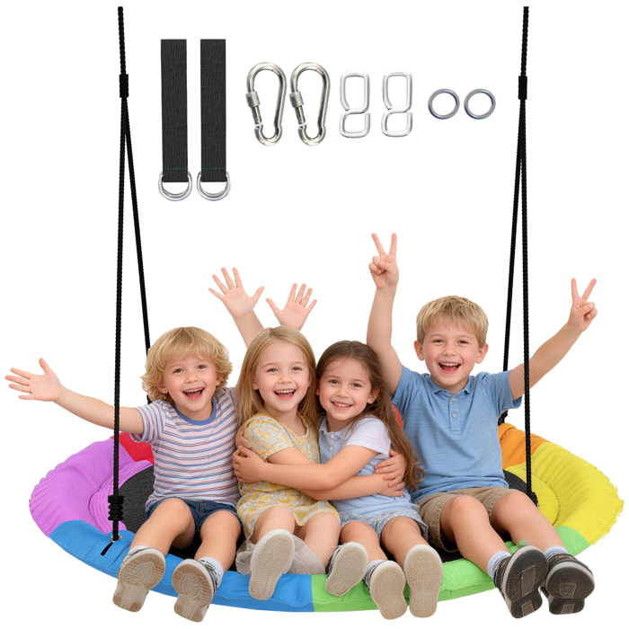 Columpio Nido Infantil, Ø120 cm, Altura Ajustable, Columpio Redondo para Bebés para Árbol, Carga 300 kg, para Interior y Exterior, para 4 Niños de 3 a 8 Años, Multicolor