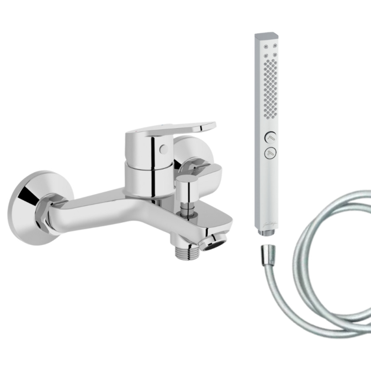 Mitigeur baignoire Aimé + pommeau de douche Shift+ carré + flexible de douche lisse