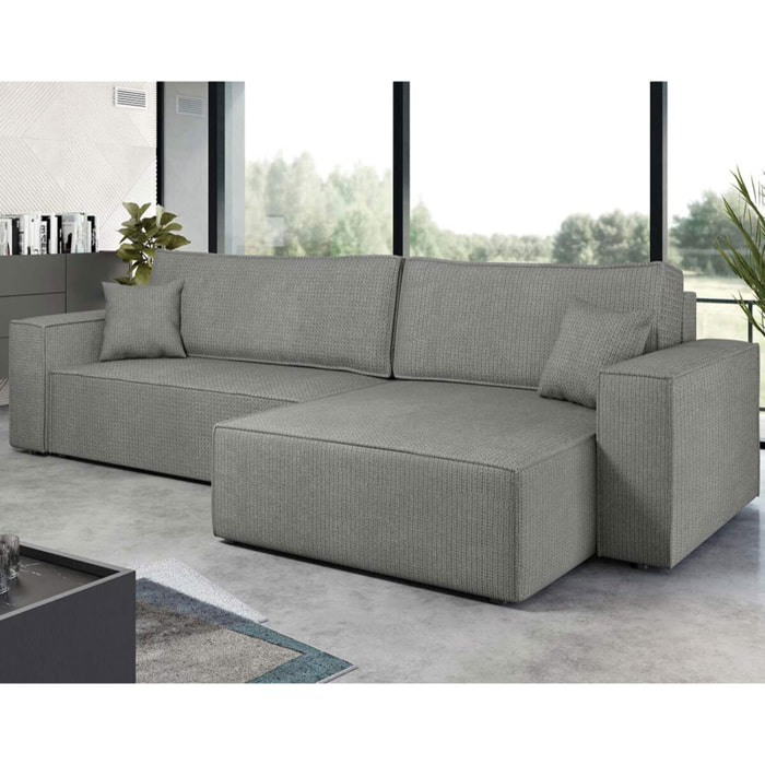 Cezanne - Canapé d'angle réversible 5 places convertible avec coffre en tissu texturé - Gris