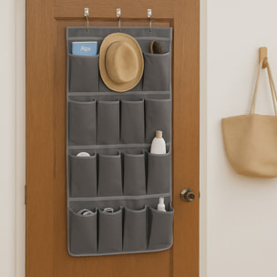 Well home organizador de puertas con 16 casillas y 3 ganchos de metal - gris oscuro
