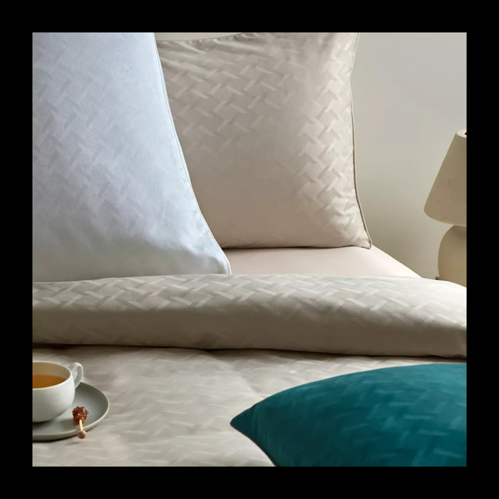 Housse de couette satin de coton motif jacquard blanc Adagio blanc