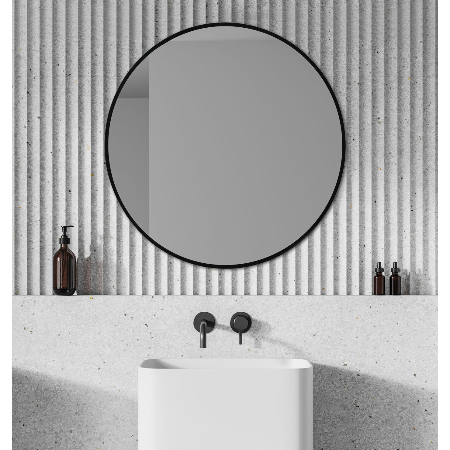 Espejo redondo Halo aluminio negro 80x80x5 cm