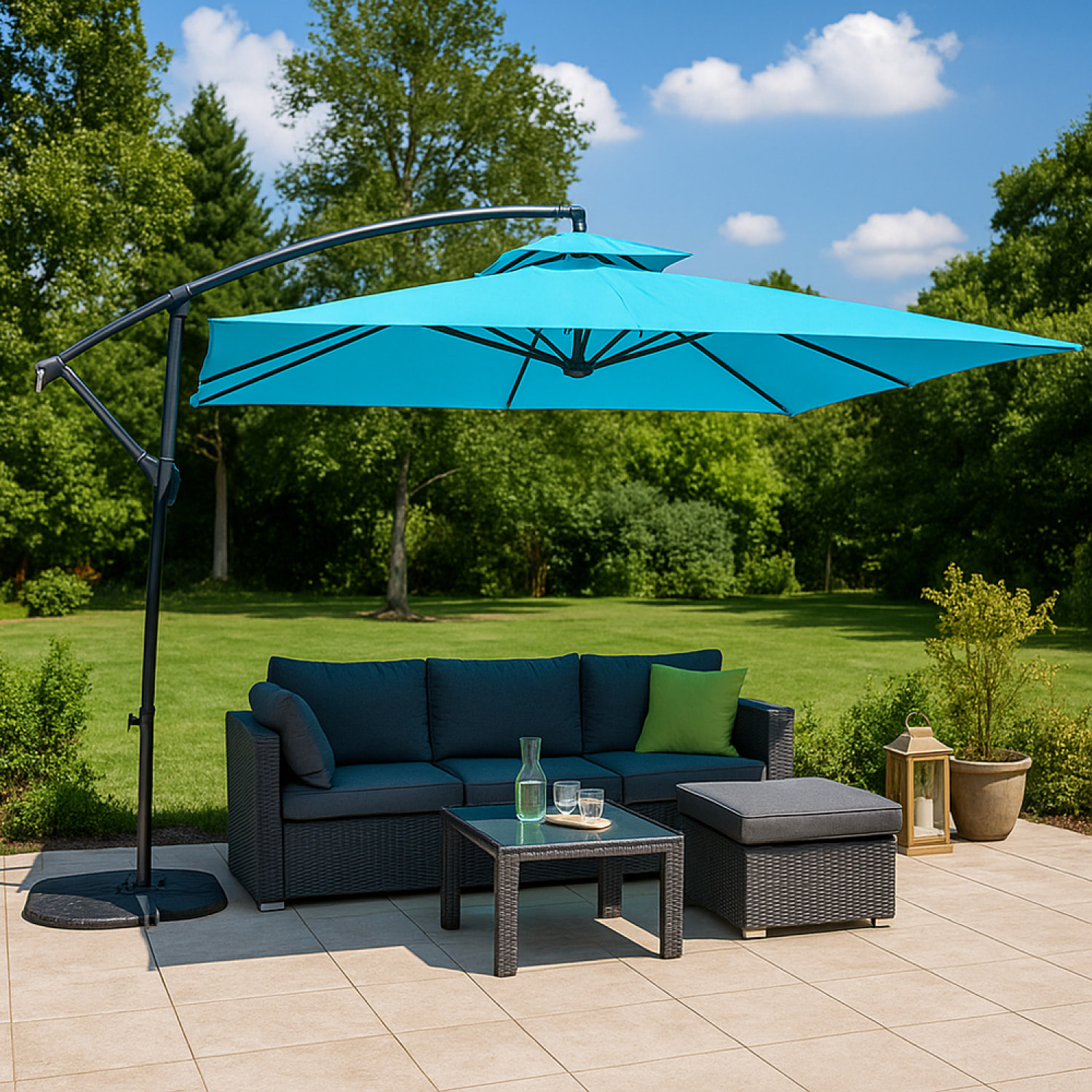 Parasol déporté rond bleu CORTO