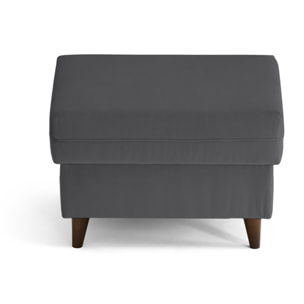 Brooke - pouf en velours pieds en bois - Gris foncé