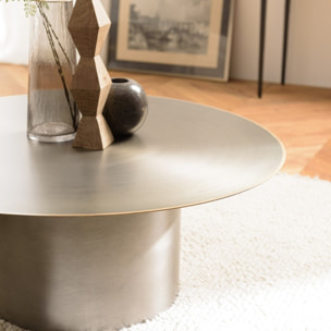 JAMES - Table basse ronde 80x80cm en fer noir et bordure dorée