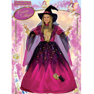 Travestimento Costume Halloween Magica Strega Rosa Oro Nero Bambina