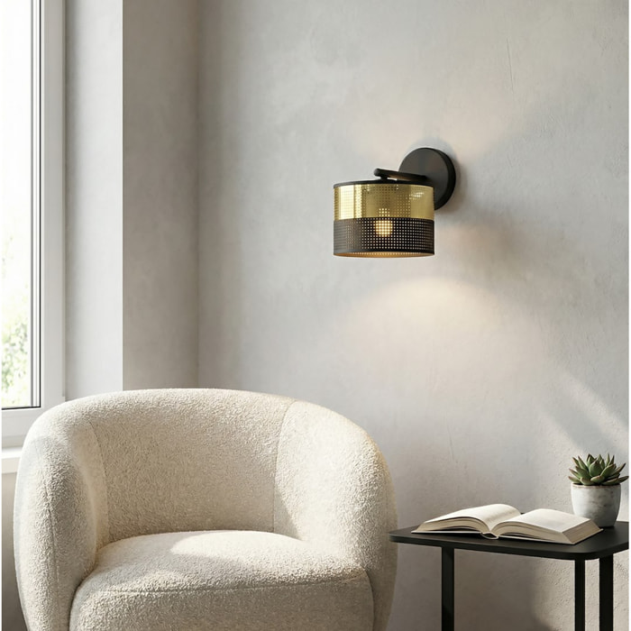 Lampada da parete LUX in acciaio nero e oro