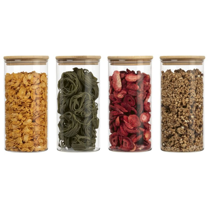 Set 4 bocaux en verre et couvercle en bois de haute qualité Classbach C-VD4026