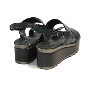 SANDALO DOPPIA FASCIA VERA PELLE NERO