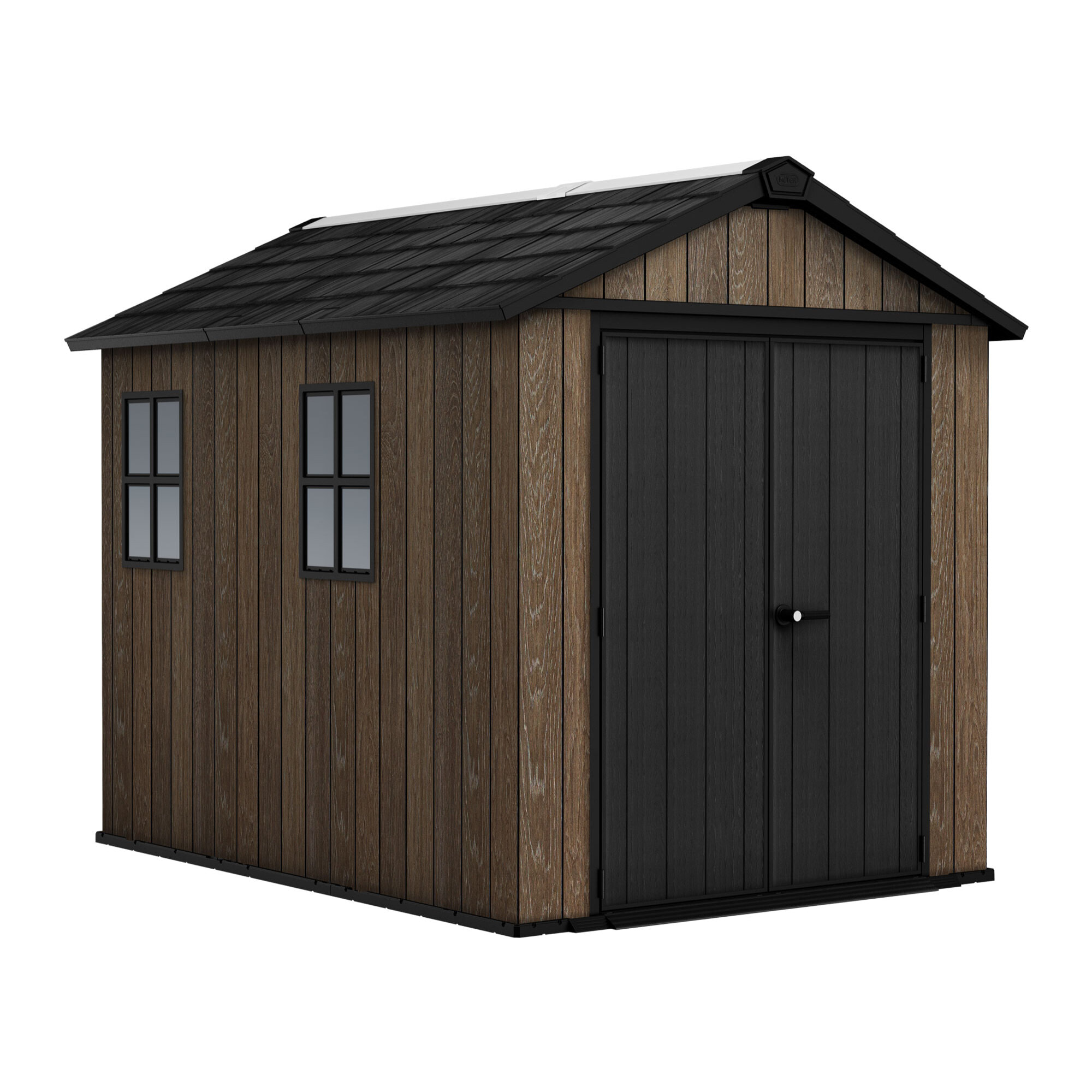 Apex 759/975- Casetta da Giardino 287x246x230 cm 2 Ante per deposito attrezzi finitura effetto legno Evotech+ in Resina Marrone e Nero