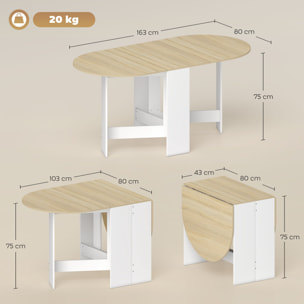 Mesa Plegable de Comedor, Mesa de Cocina Plegable Ovalada, con Alas Abatibles, Hasta 6 Personas, para Comedor, Salón, Espacio Pequeño, 163x80x75 cm, Natural