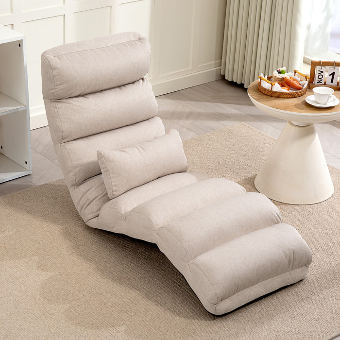 Fauteuil convertible paresseux grand confort réglable tissu toucher lin beige
