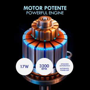 Pistolet de massage en forme de U avec 9 modes et intensités, écran LCD et 4 têtes interchangeables. Avec batterie rechargeable et fonction turbo par pression.