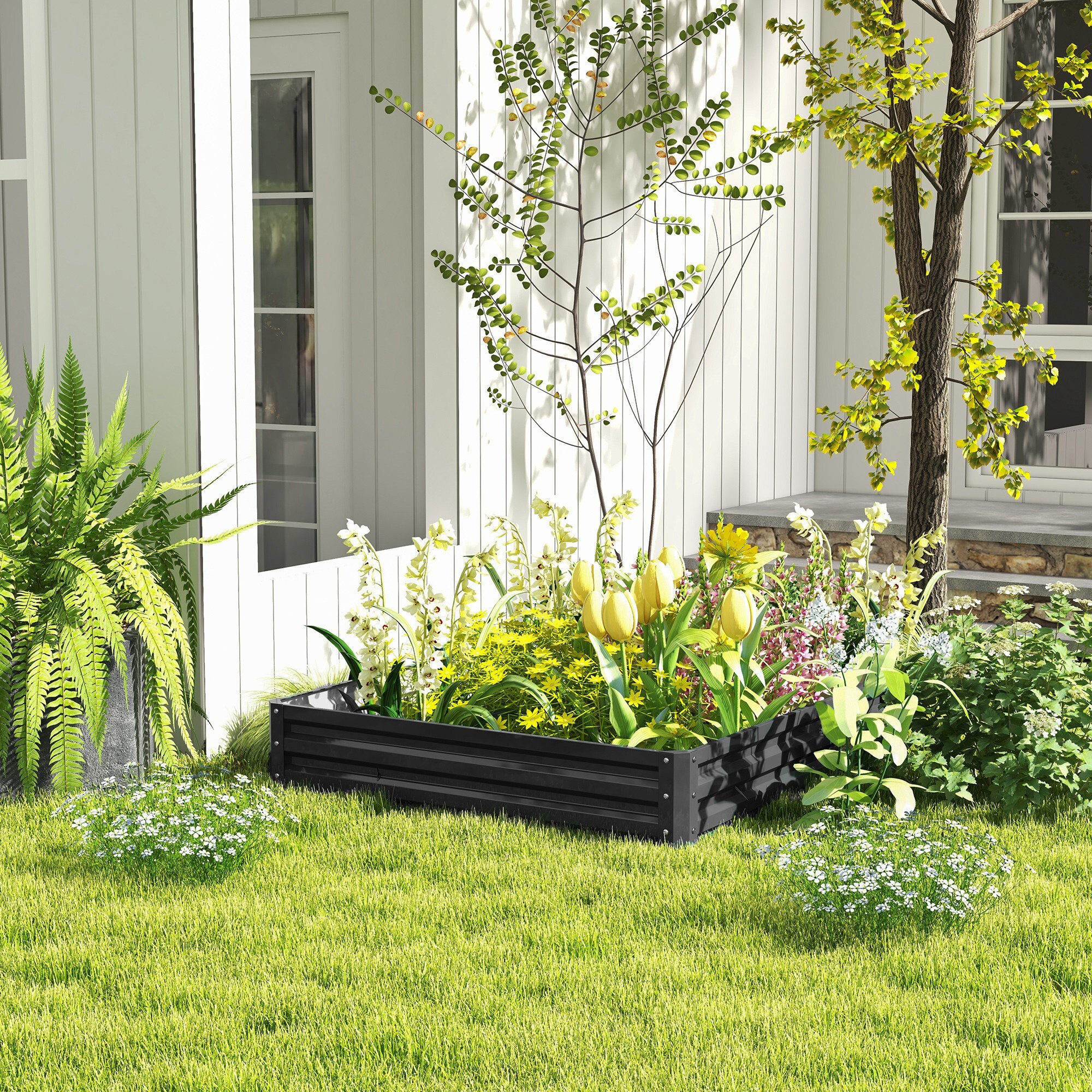 Carré potager de jardin dim. 120L x 120l x 30H cm tôle d'acier ondulée gris