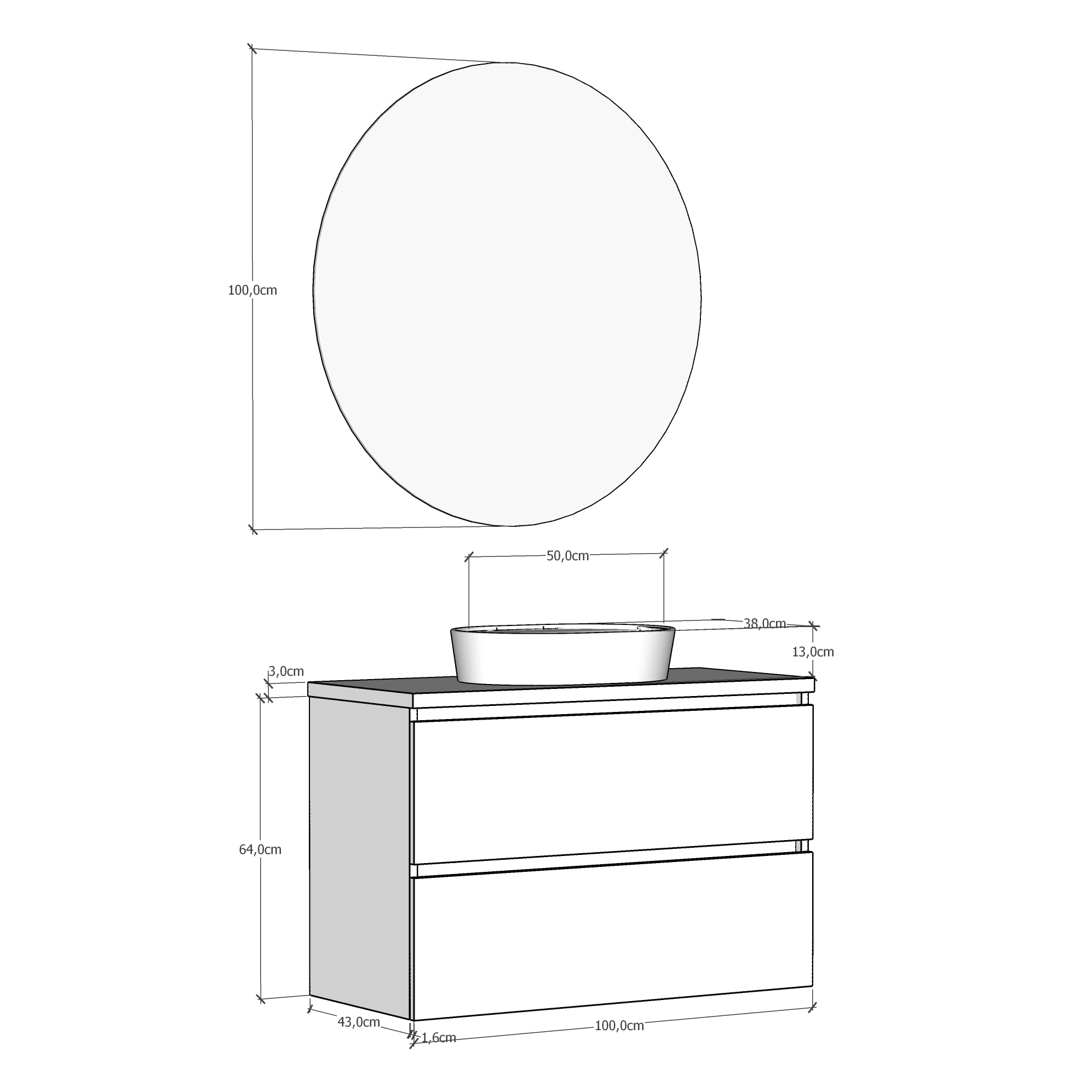 Ensemble de salle de bains NORDIK SE Alday, 100 cm, Blanc Mat.