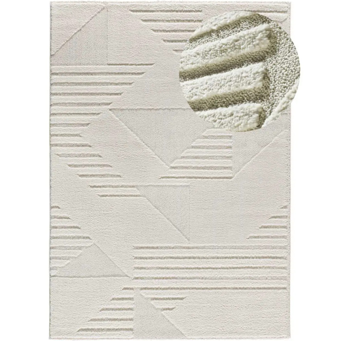 NUMA Alfombra shaggy geométrica con relieve en blanco, varias medidas disponibles