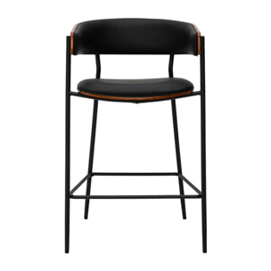 Tabourets de bar design noirs et bois foncé noyer H66.5 cm (lot de 2) DANTE