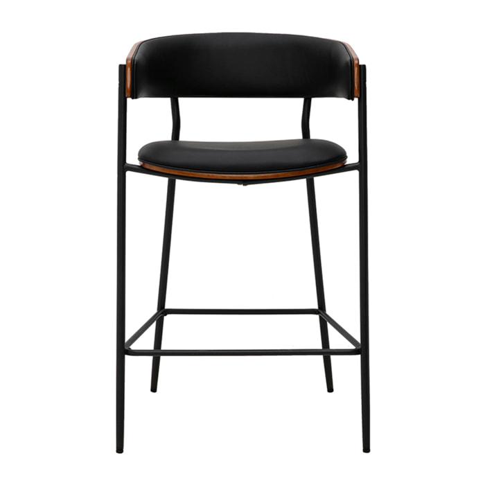 Tabourets de bar design noirs et bois foncé noyer H66.5 cm (lot de 2) DANTE