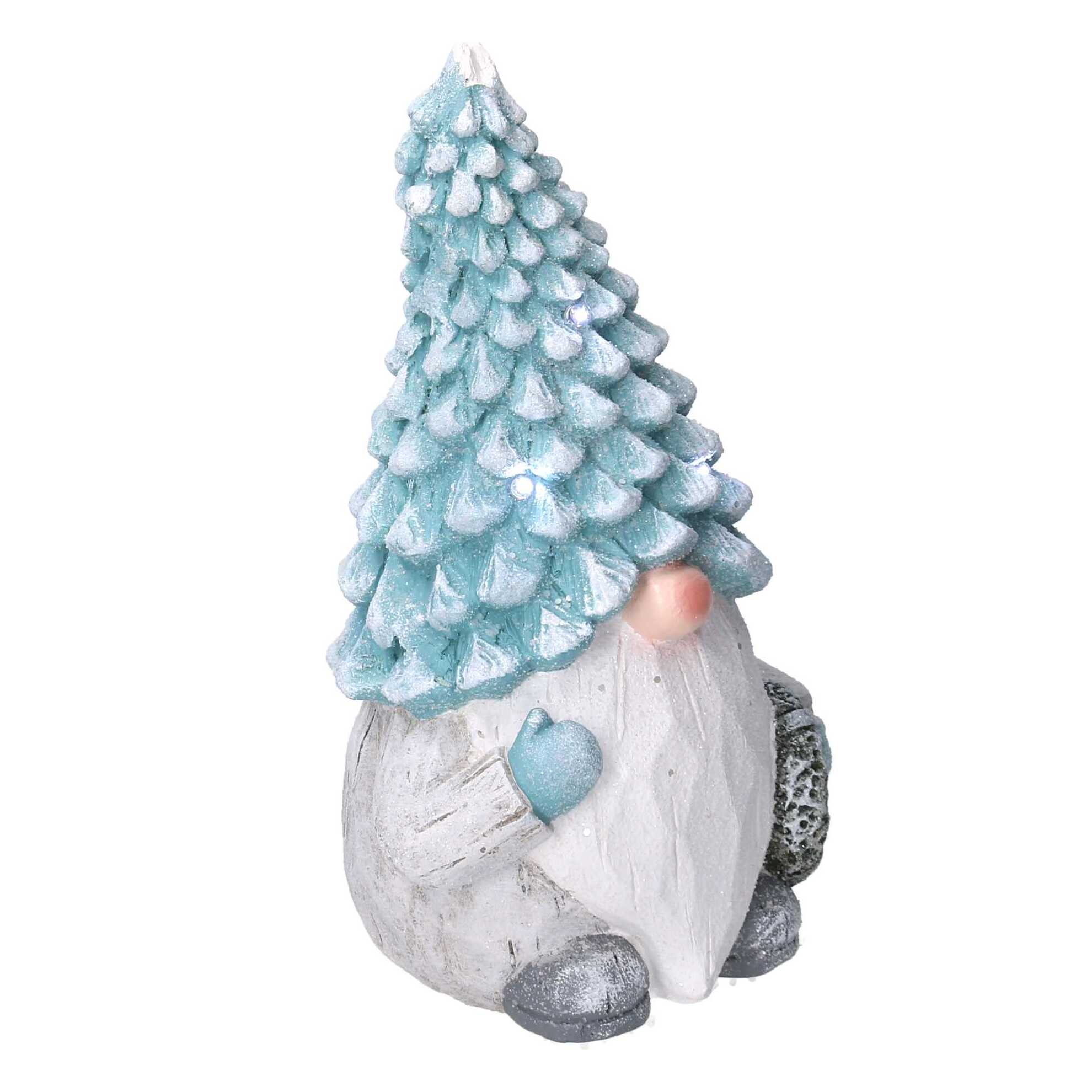 Gnomo in resina azzurro seduto con led cm ø21,5h36,5