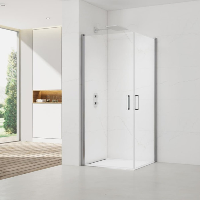 Fusion Portes de douche acces en angle pivotantes 80x80cm anticalcaire avec profilés chrome brillant (SATFUD8080-SET)