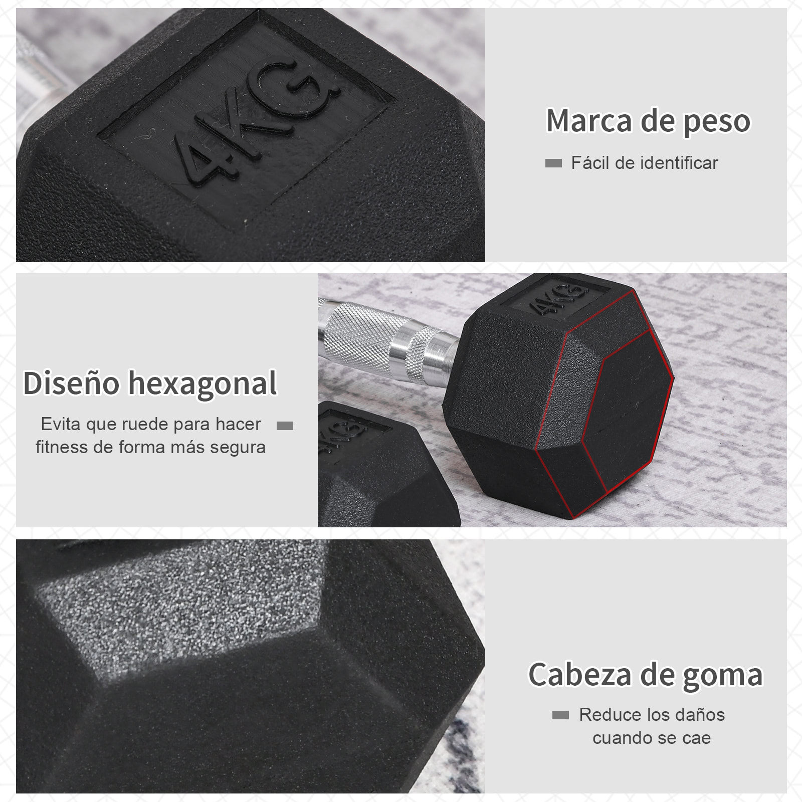 Juego de Mancuernas de 4kg con Barra de Conexión Metálica y Cabeza Hexagonal Juego de Pesas 8kg Total para Entrenamiento en Casa Gimnasio Oficina Negro y Plata