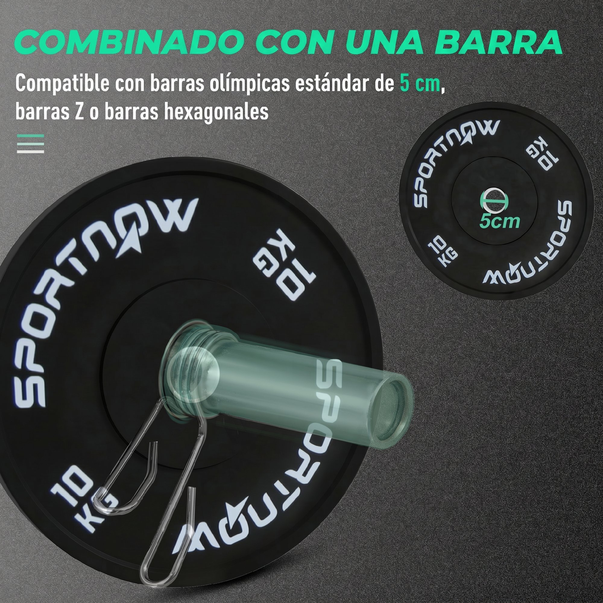 SPORTNOW Discos Pesas Olímpicos 2x10 kg, Agujero Ø50 mm, de Goma, 2 Placas de Pesas para Barras y Mancuernas, para Entrenamientos en Casa y Gimnasio, Negro