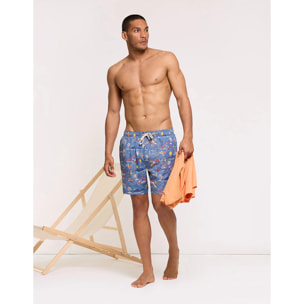 Bañador Regular Estampado Tropical Azul - Hulas