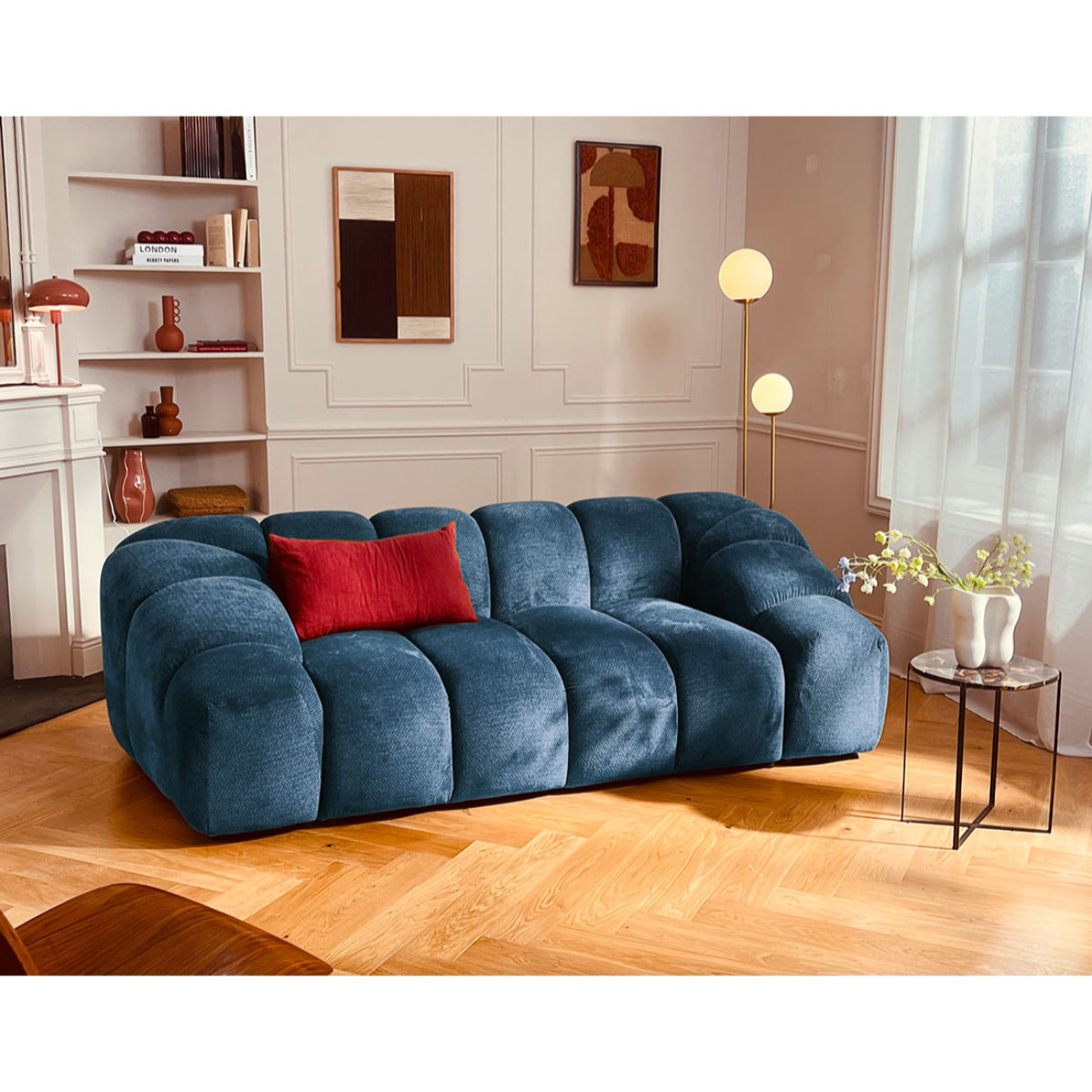 Ava - canapé 3 places en velours texturé - Bleu marine