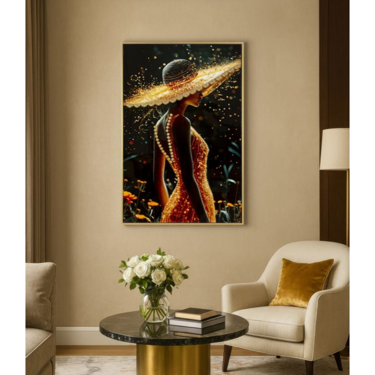 STAMPA DECORATA SU TELA LACCATA C/CORNICE ILLUMY -A- CM 62X3,5
X92