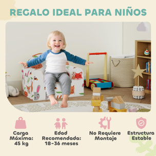 Sillón Infantil con Estampado de Zorros, Sofá para Niños de 18-36 Meses con Funda Extraíble y Lavable, Bolsillo Lateral, Reposabrazos, Carga 45 kg, Blanco
