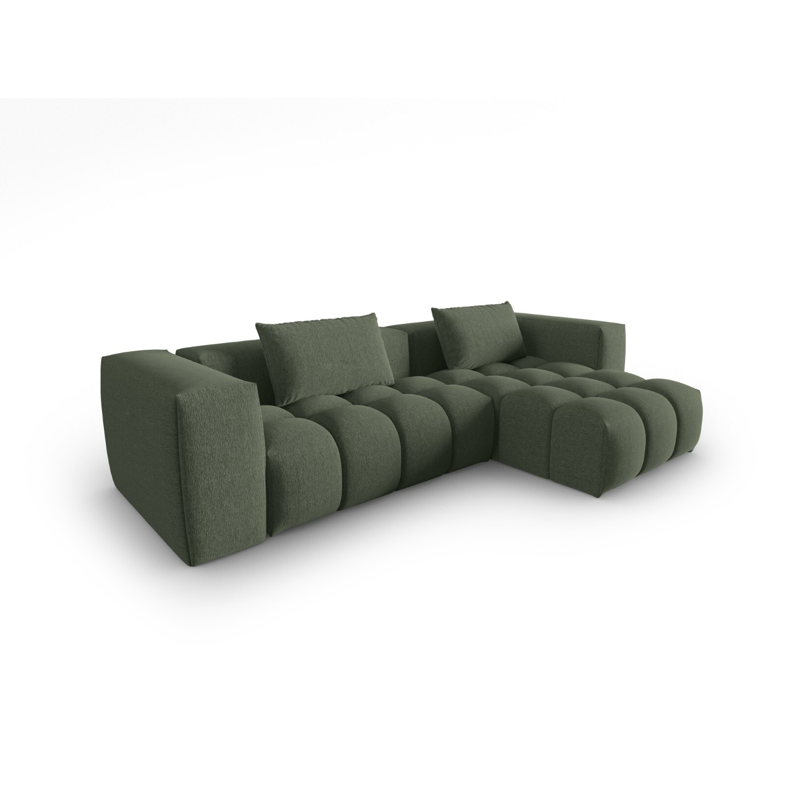 Canapé d'angle droit modulable "Lorella" 3 places en tissu structurel vert olive foncé