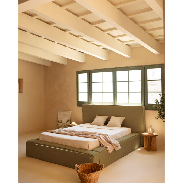 Lit déhoussable en lin vert pour les matelas en différentes tailles