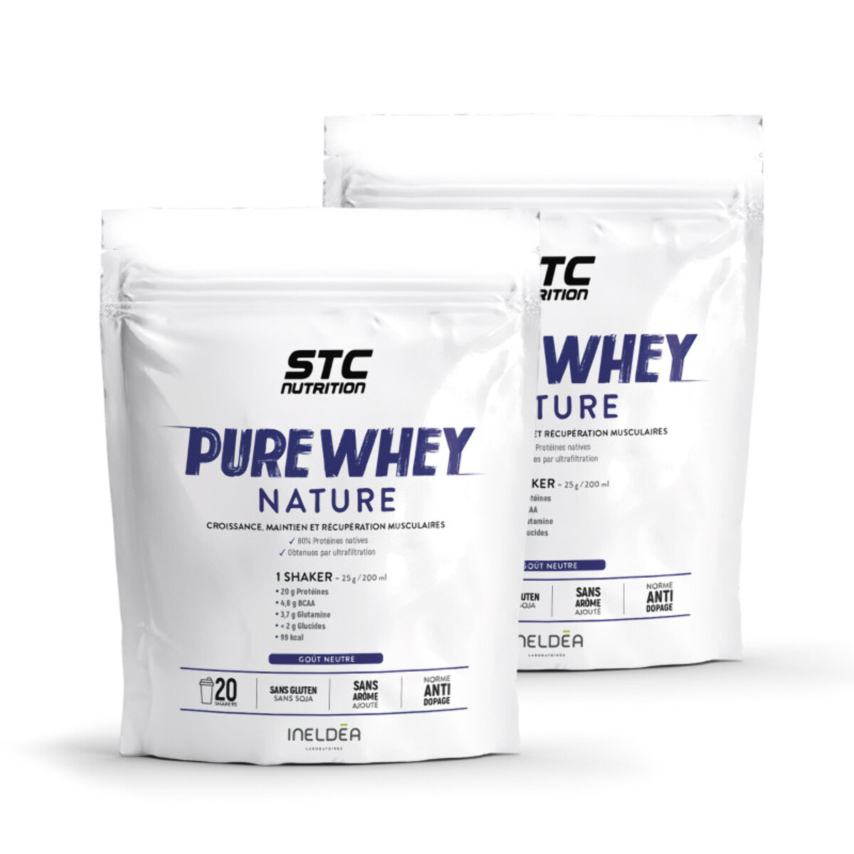 STC NUTRITION – Pure Whey – Protéines Natives Lactosérum - Apport en protéines quotidien – Anti-dopage – Sans arôme ajouté - Lot de 2 Doypack 500g